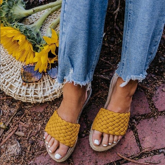 Yellow Braided One Band Platform Slip On Sandal - Picture 5 of 10